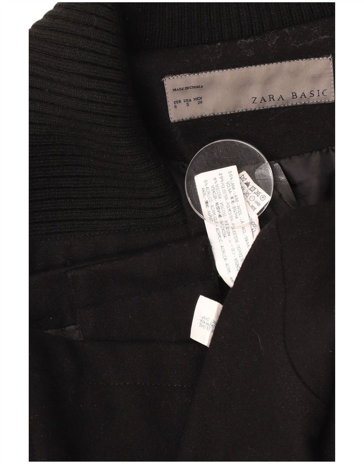 Zara Womens Trench Coat UK 10 Petite laine noire