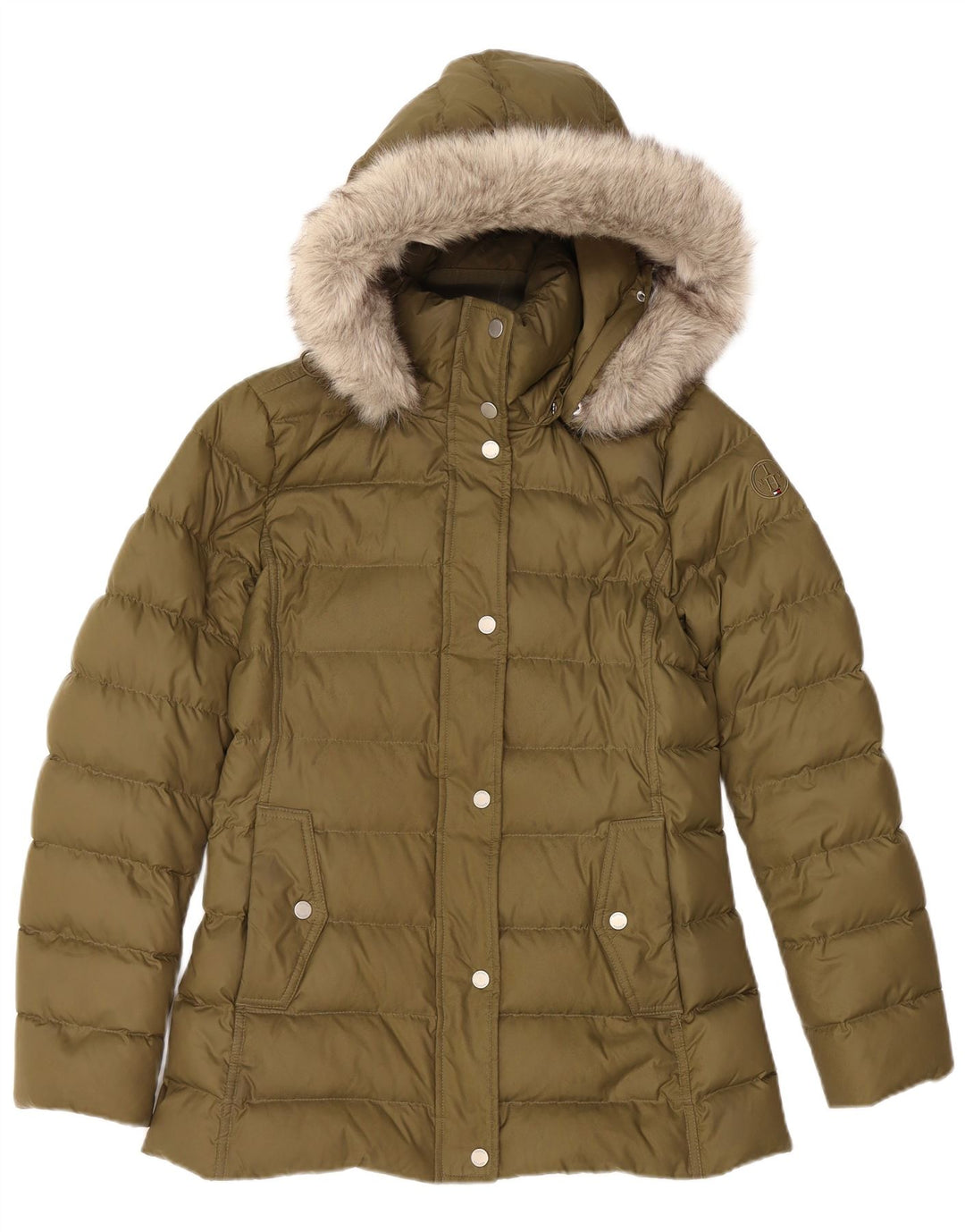 TOMMY HILFIGER Womens Hooded Padded Jacket UK 10 Small Green Polyester