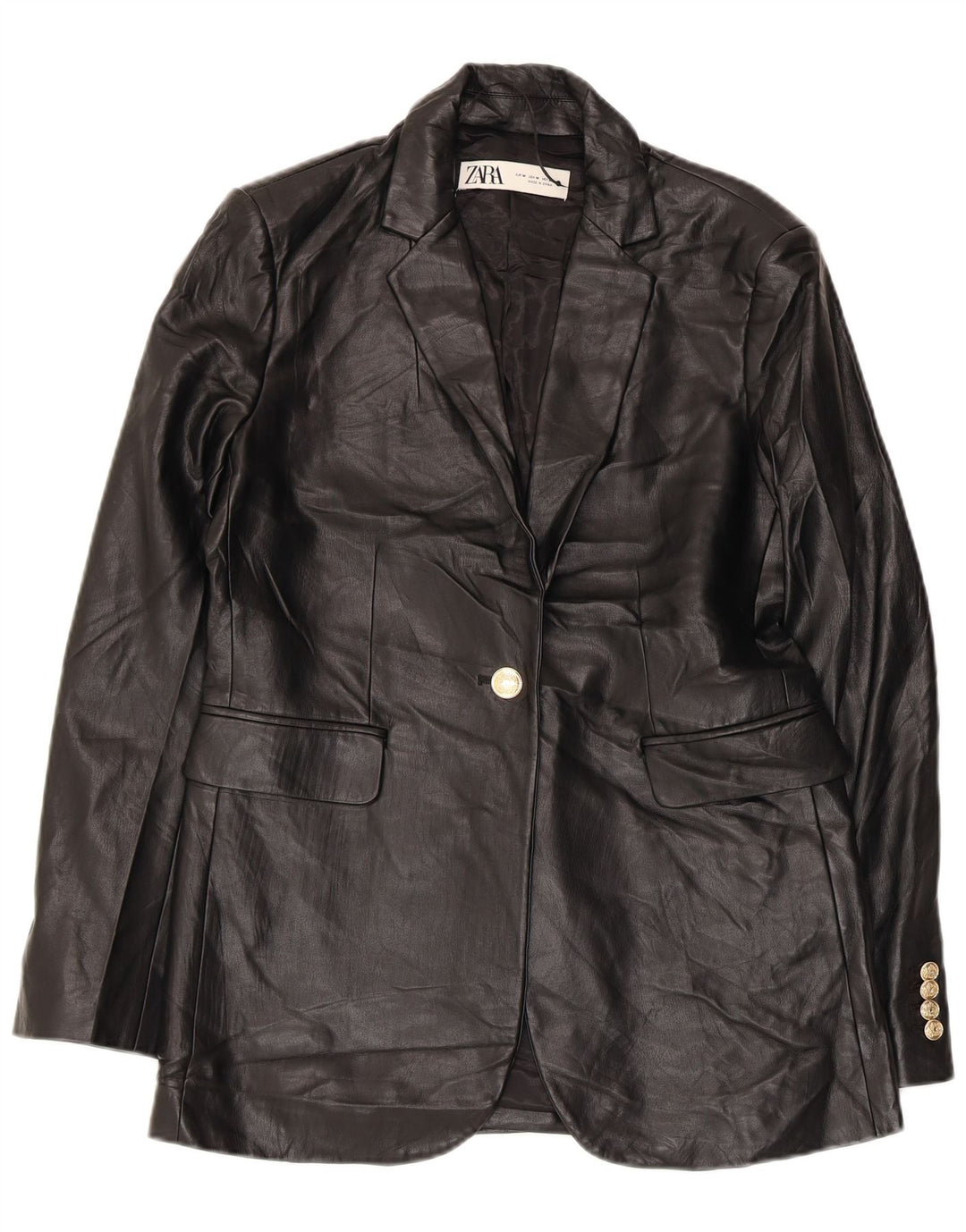 Zara Veste blazer en simili cuir à 1 bouton pour femme UK 14 Noir moyen