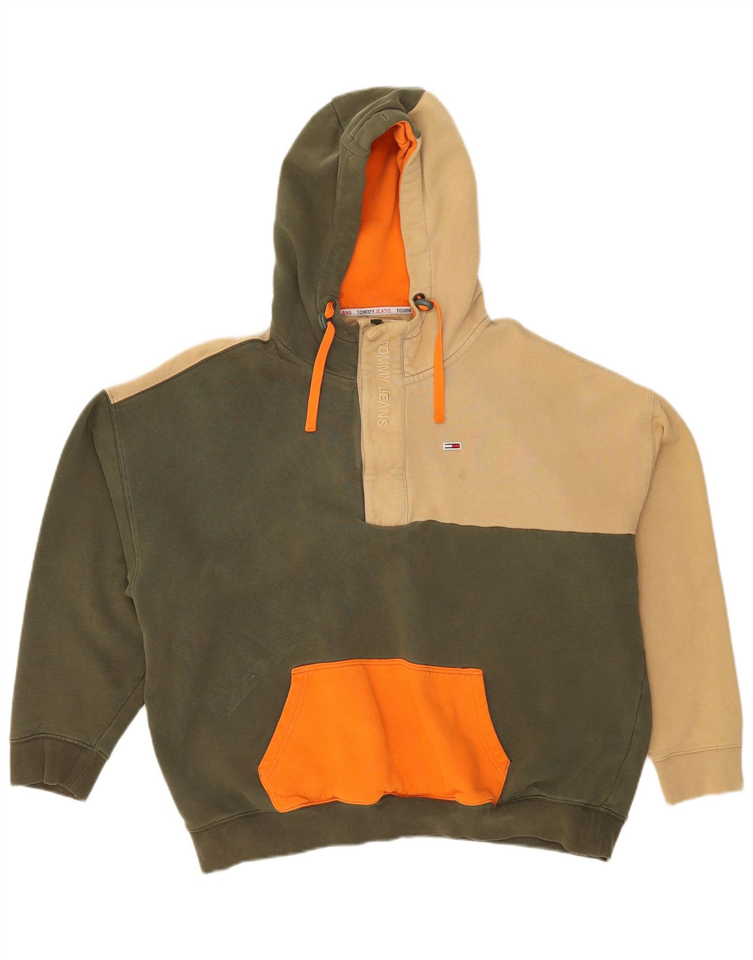 TOMMY JEANS Pull à Capuche Oversize à Col Zippé Homme Vert Moyen Colourblock