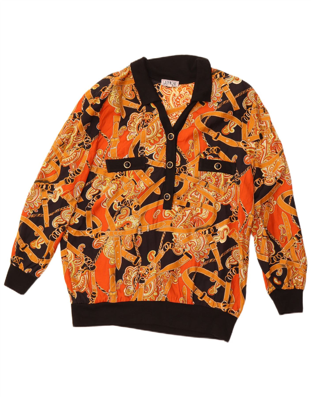 VINTAGE Femmes Motif Abstrait Pull Chemise Blouse IT 50 XL Orange