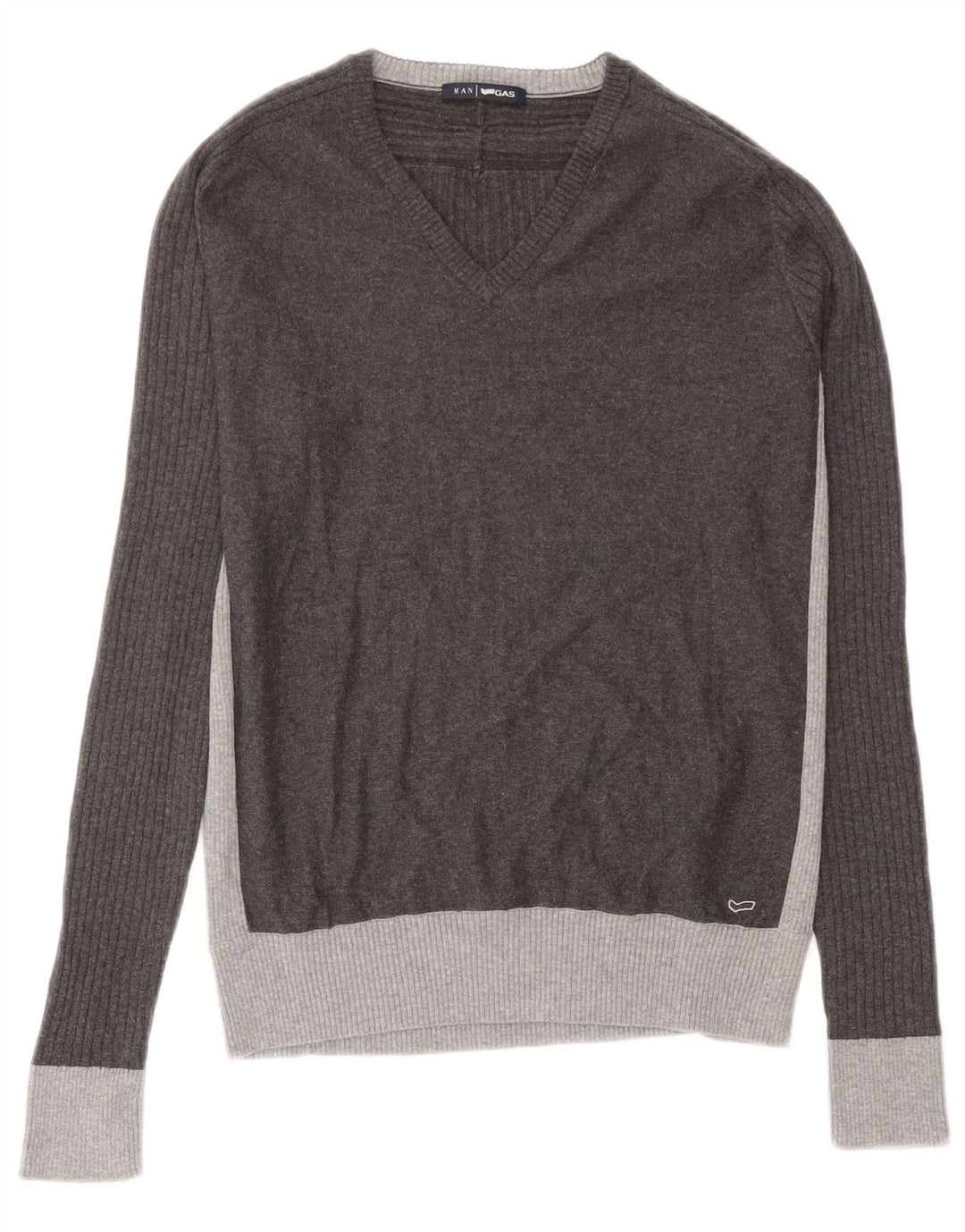 Gas Pull Col V Homme Gris Moyen Colorblock Coton