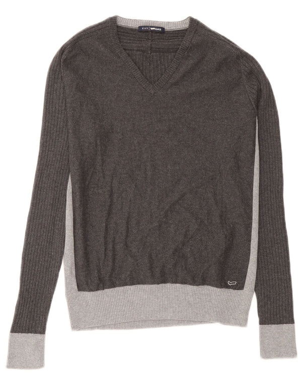 Gas Pull Col V Homme Gris Moyen Colorblock Coton