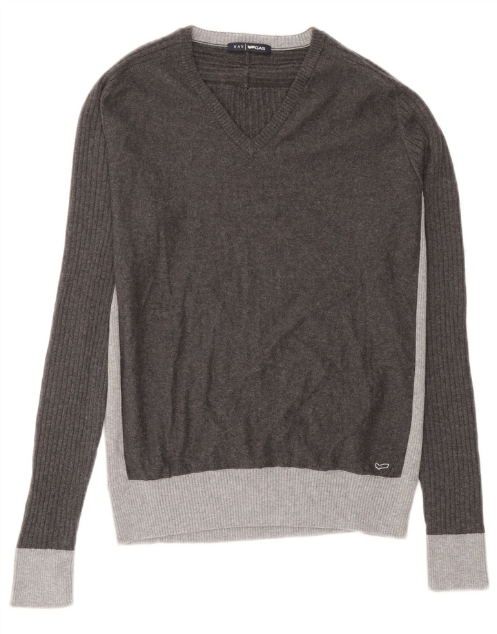Gas Pull Col V Homme Gris Moyen Colorblock Coton