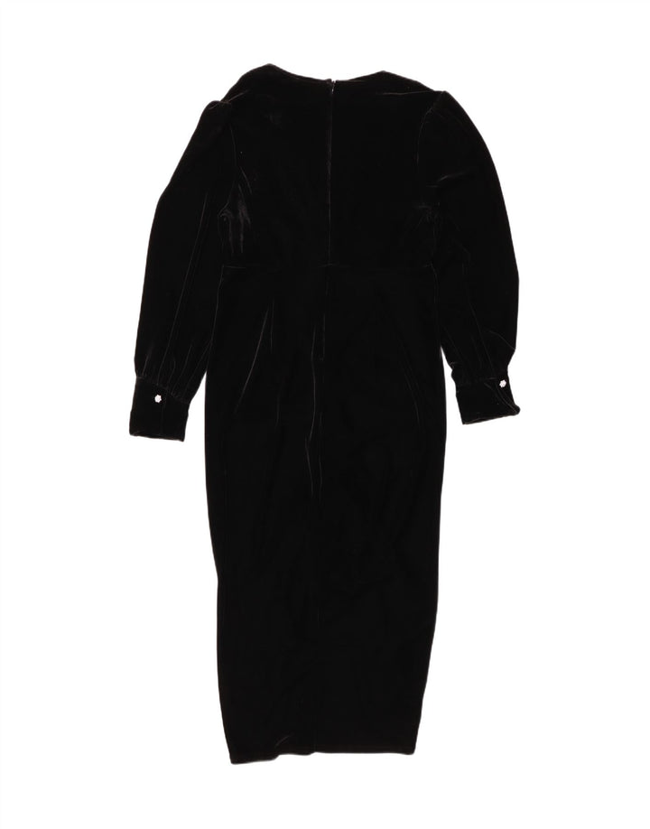 NEXT Robe moulante à manches longues en velours pour femme UK 42 Polyester noir moyen
