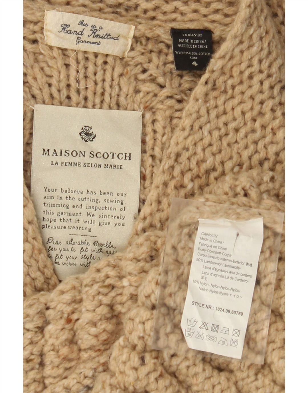 MAISON SCOTCH Cardigan tricoté à la main pour femme US 4 Small Beige