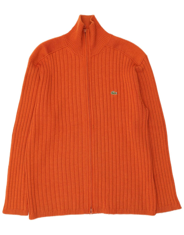 LACOSTE Homme Cardigan Pull Taille 7 2XL Orange Laine