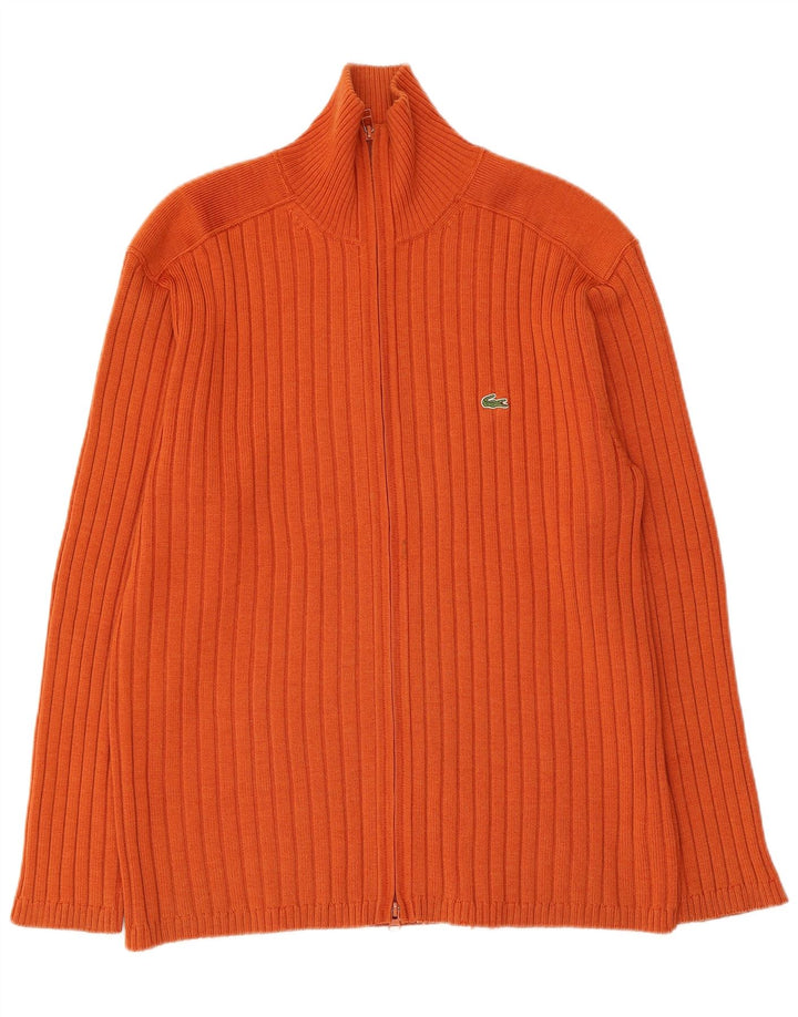 LACOSTE Homme Cardigan Pull Taille 7 2XL Orange Laine