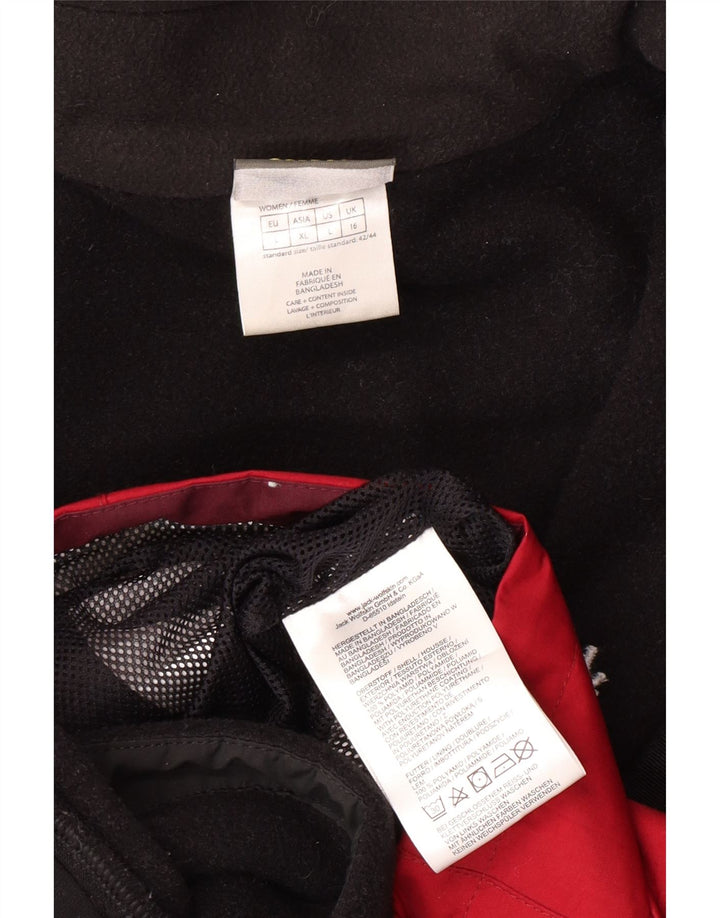 JACK WOLFSKIN Veste de pluie à capuche pour femme UK 16 Large Rouge Colourblock