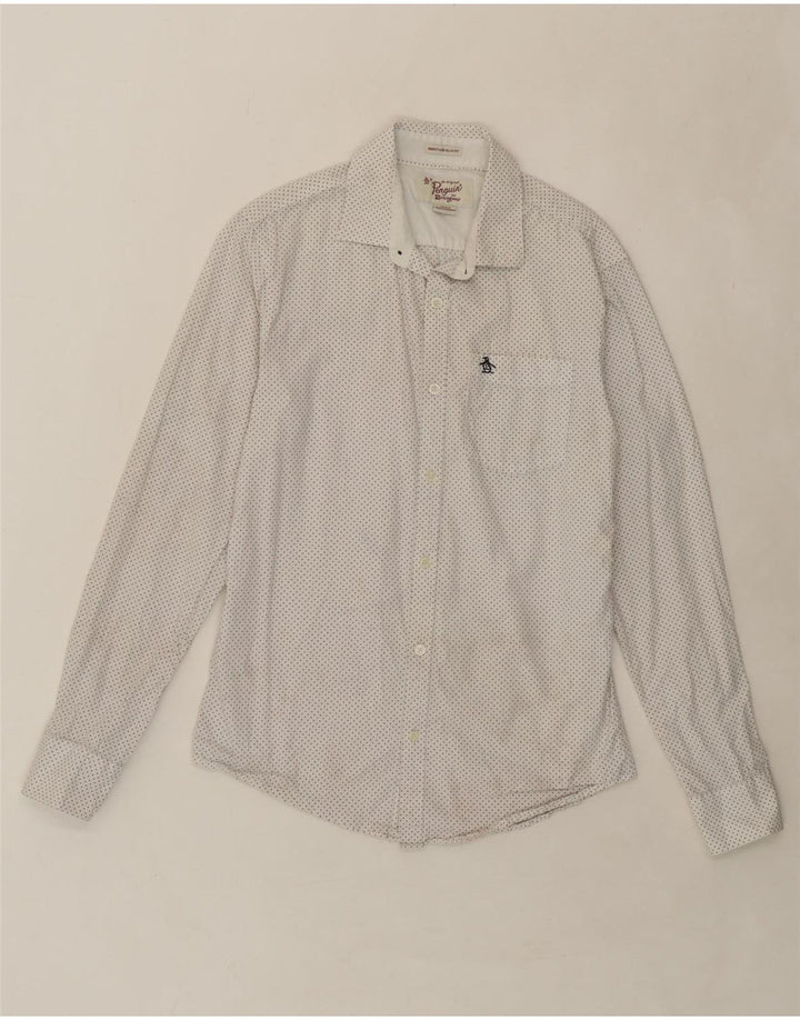 PENGUIN Mens Heritage Slim Fit Shirt Small White Spotted Cotton Vintage Penguin and Second-Hand Penguin from Messina Hembry 