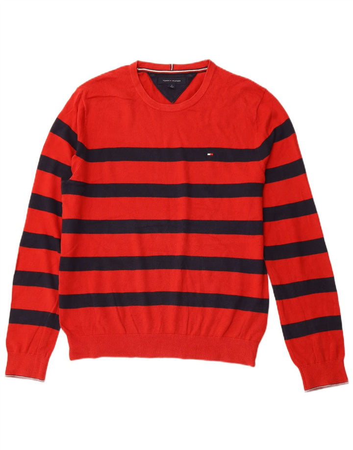 TOMMY HILFIGER Pull Col Ras du Cou Homme Rouge Moyen Rayé Coton