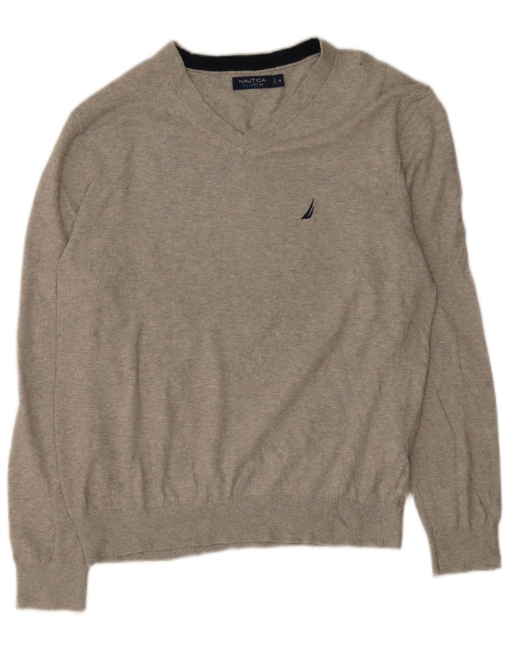 Nautica Pull Col V Homme Gris Moyen Coton