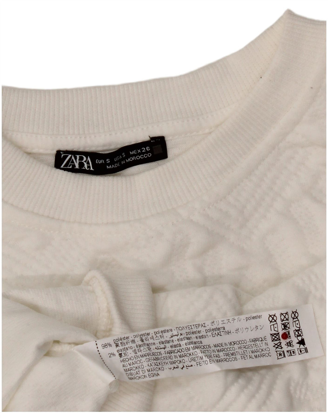 Zara Womens Crop Oversize Sweatshirt Jumper UK 10 Petit Blanc Géométrique