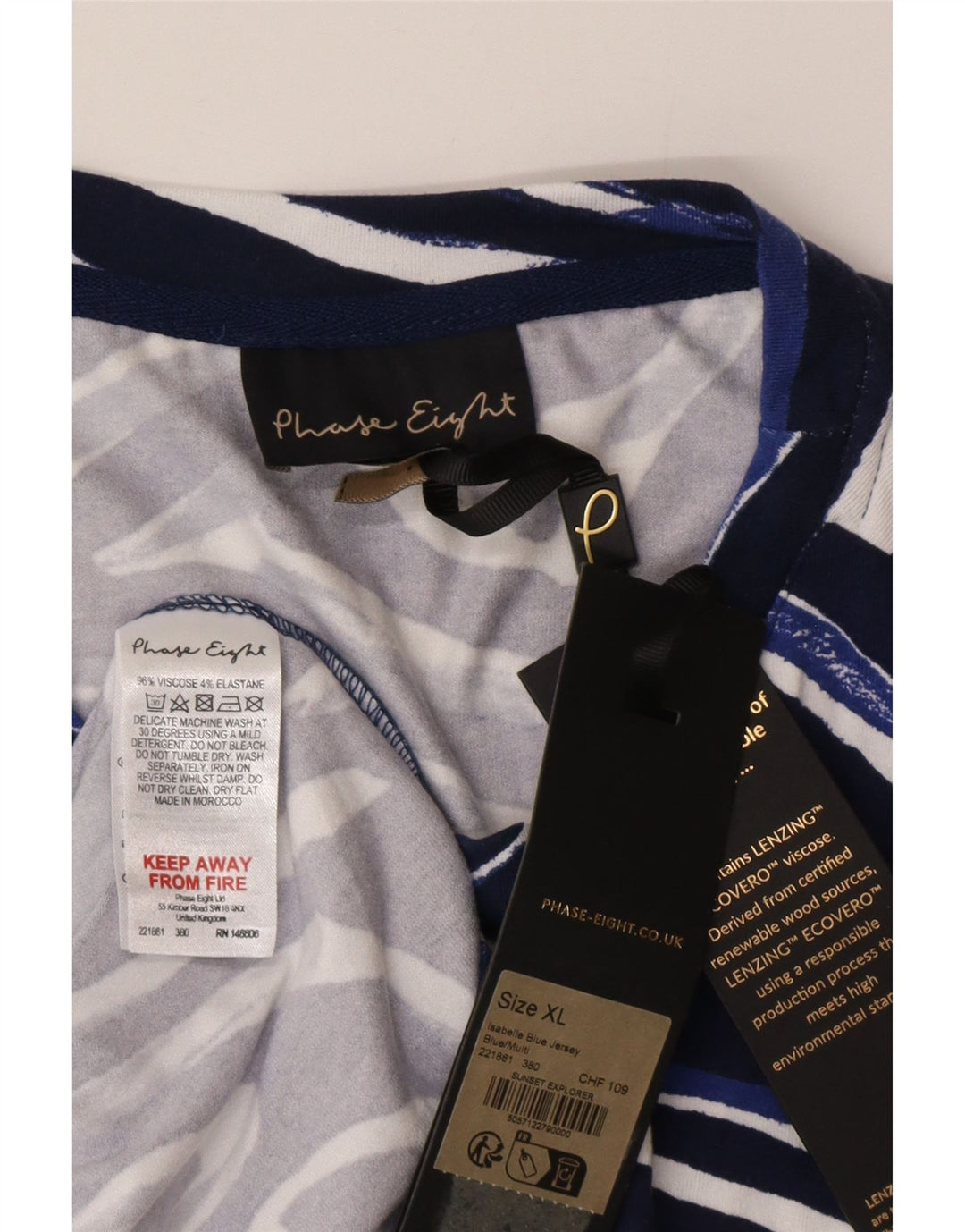 Phase Eight Robe droite pour femme UK 18 XL Bleu Géométrique Viscose