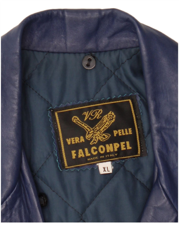 Falconpel Veste blazer en cuir à 2 boutons pour femme UK 18 XL Cuir bleu marine