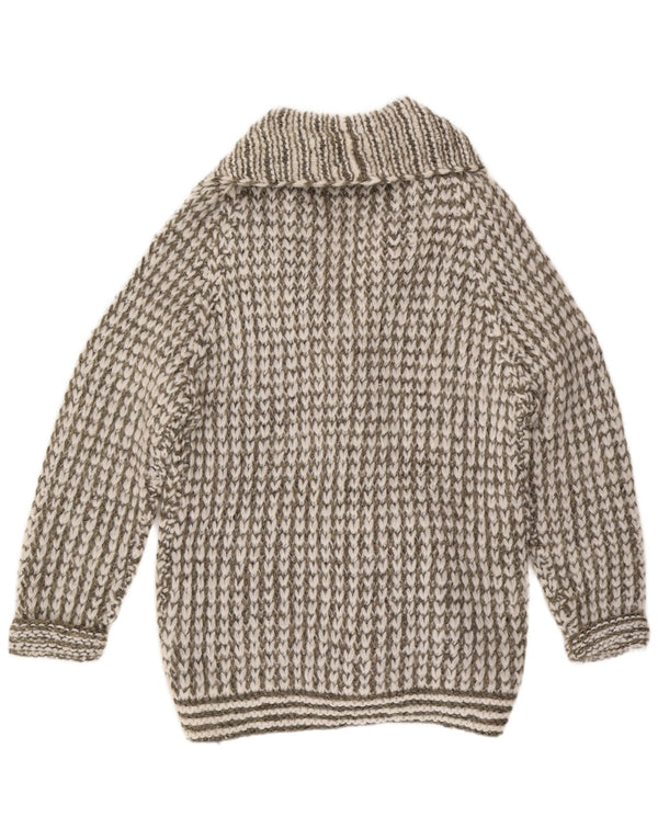 VINTAGE Femme Longline Cardigan Pull UK 16 Grand Gris Rayé