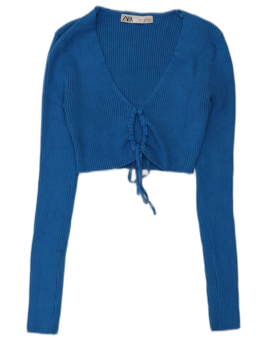 Zara Haut court à manches longues pour femme UK 10 Small Bleu Viscose