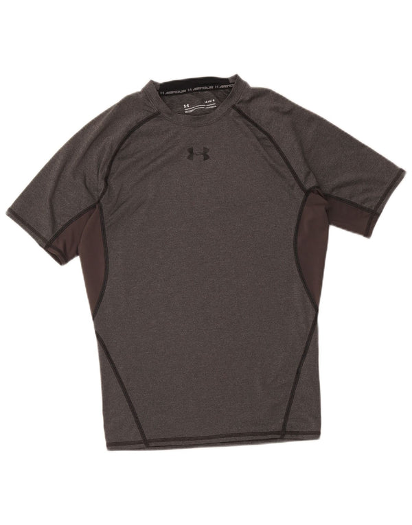 Under Armour Heat Gear T-Shirt Top UK 14 Large Gris Colorblock pour Femme