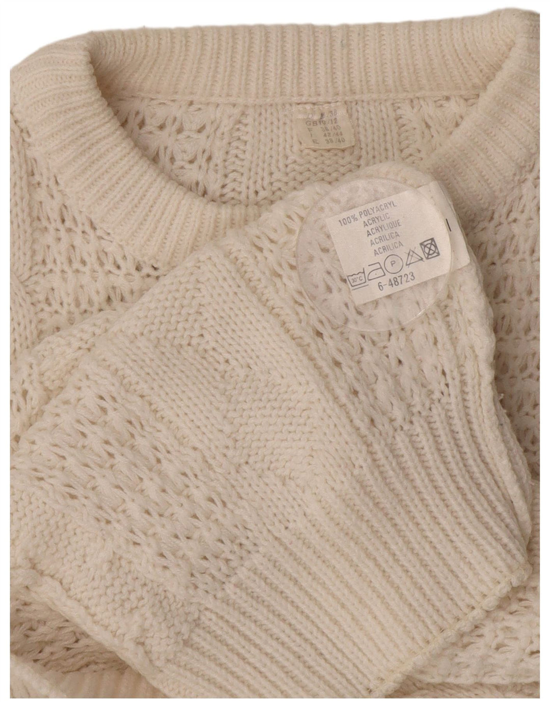 VINTAGE Pull surdimensionné à col rond pour femme UK 10/12 Blanc moyen