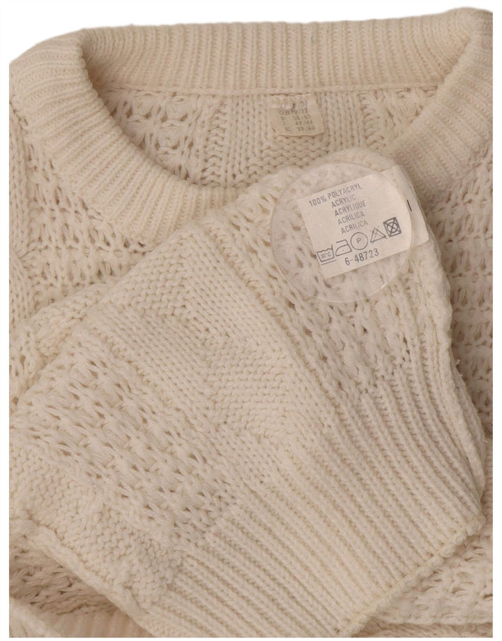 VINTAGE Pull surdimensionné à col rond pour femme UK 10/12 Blanc moyen