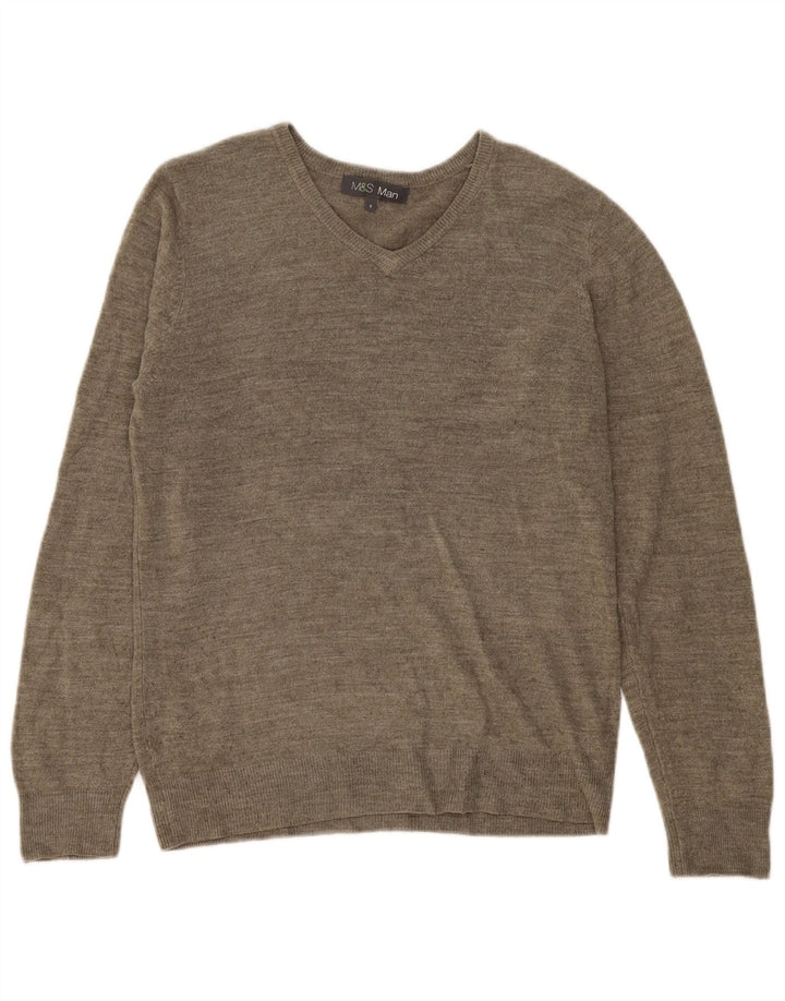 Marks & Spencer Pull col V pour homme Petit Kaki Moucheté Acrylique