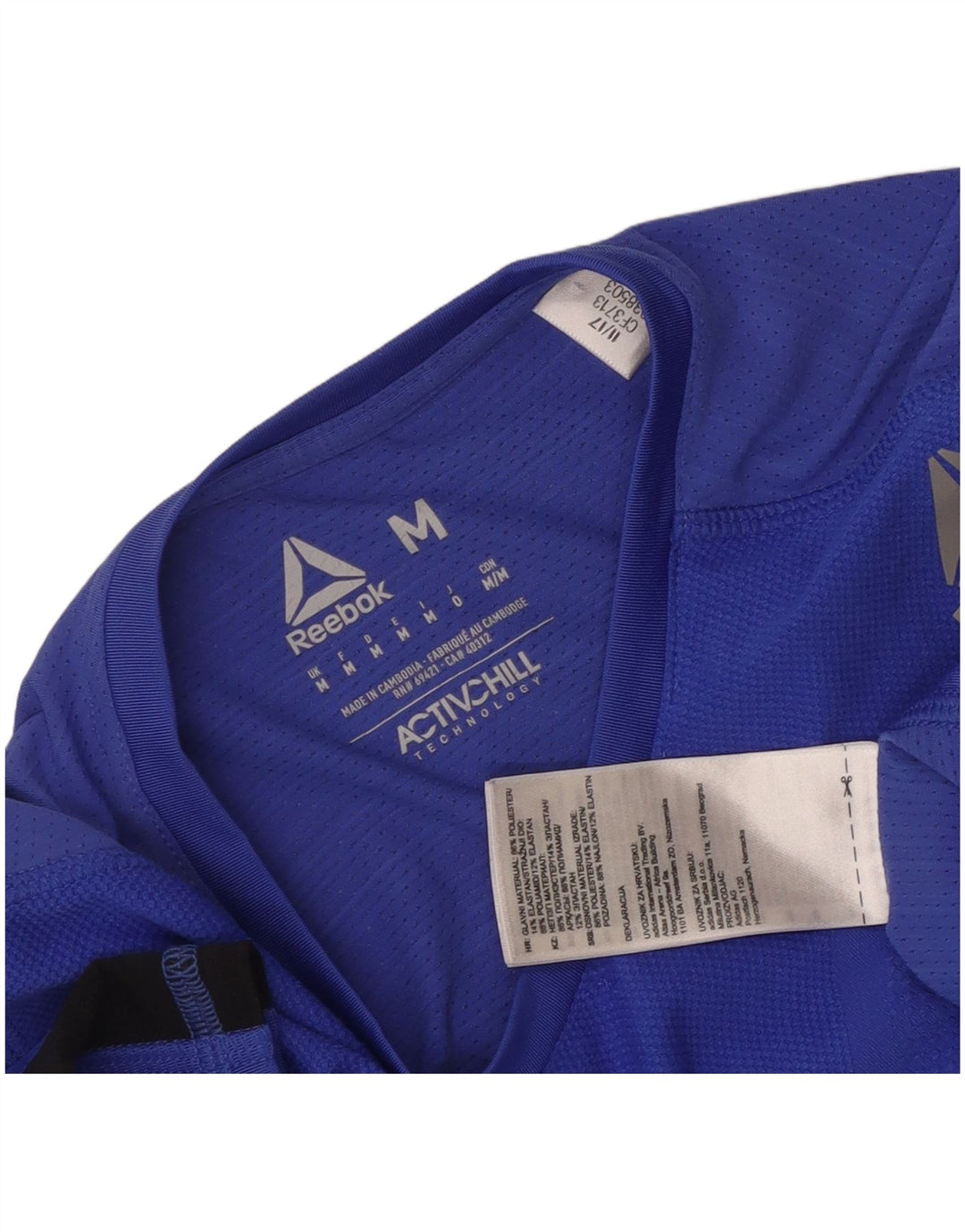 Reebok T-Shirt Femme UK 42 Bleu Moyen Colorblock Polyester