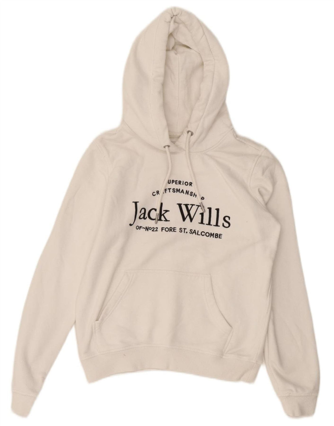 JACK WILLS Pull à capuche court graphique pour femme UK 8 Petit coton blanc