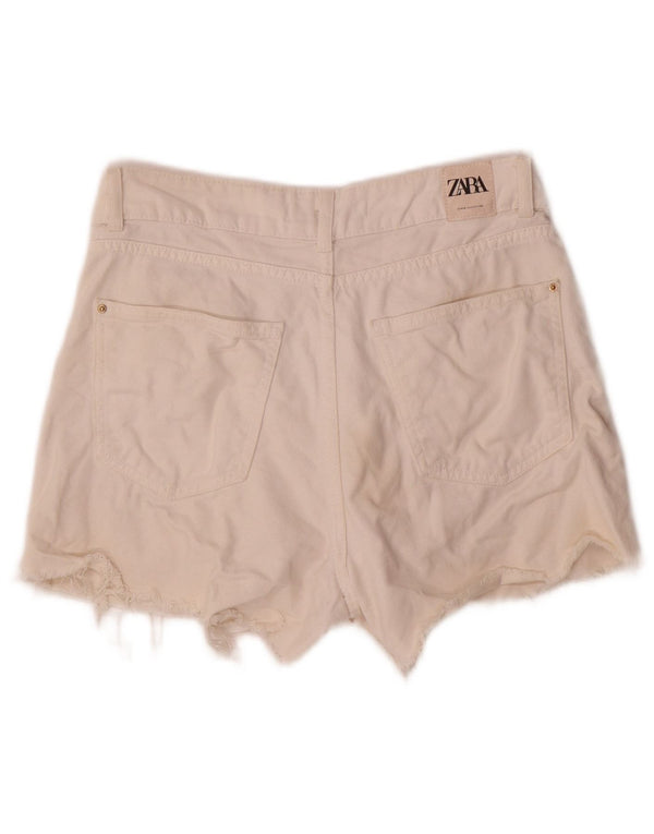 Zara Femme Short En Jean Petit W26 Coton Blanc