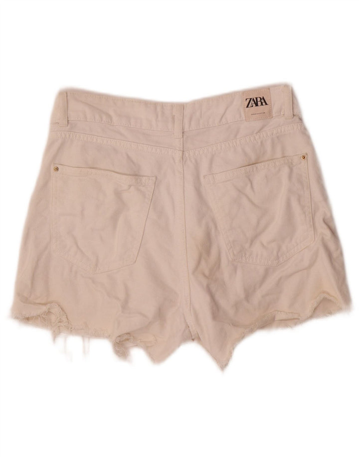 Zara Femme Short En Jean Petit W26 Coton Blanc