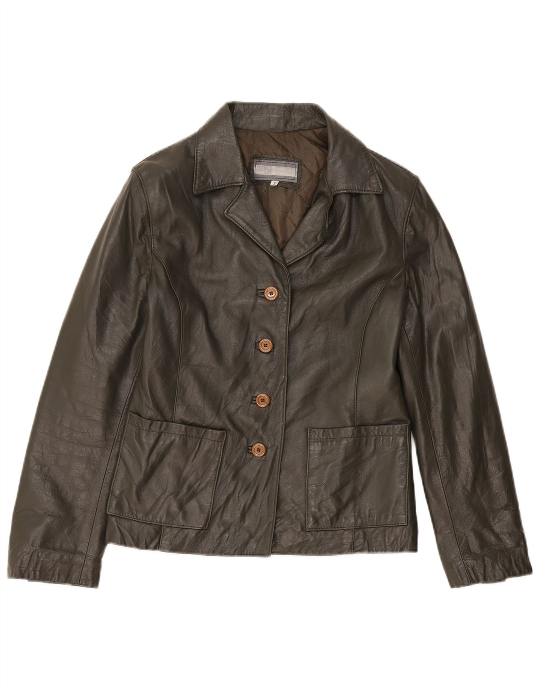 veste en cuir femme vintage UK 10 Petit cuir kaki