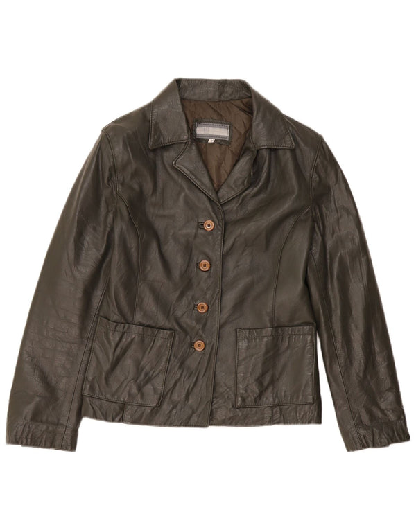 veste en cuir femme vintage UK 10 Petit cuir kaki