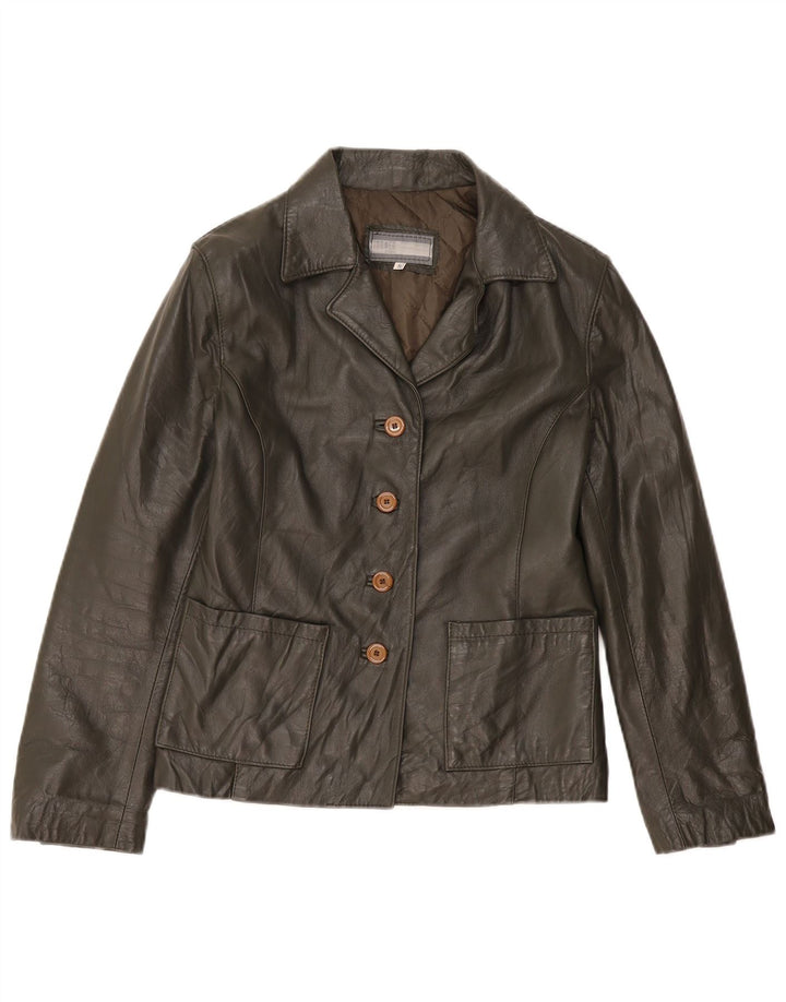 veste en cuir femme vintage UK 10 Petit cuir kaki