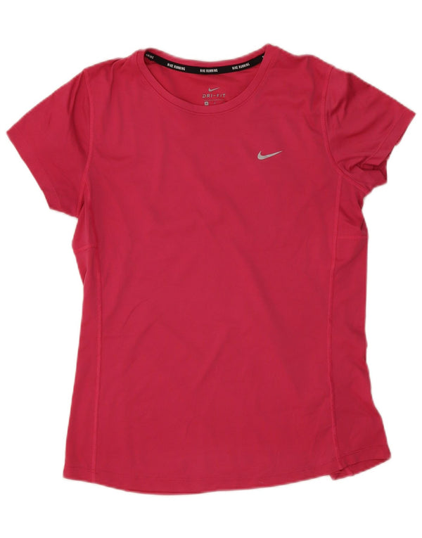 Nike Womens Dri Fit Running T-Shirt Top UK 14 Rose Moyen Polyester