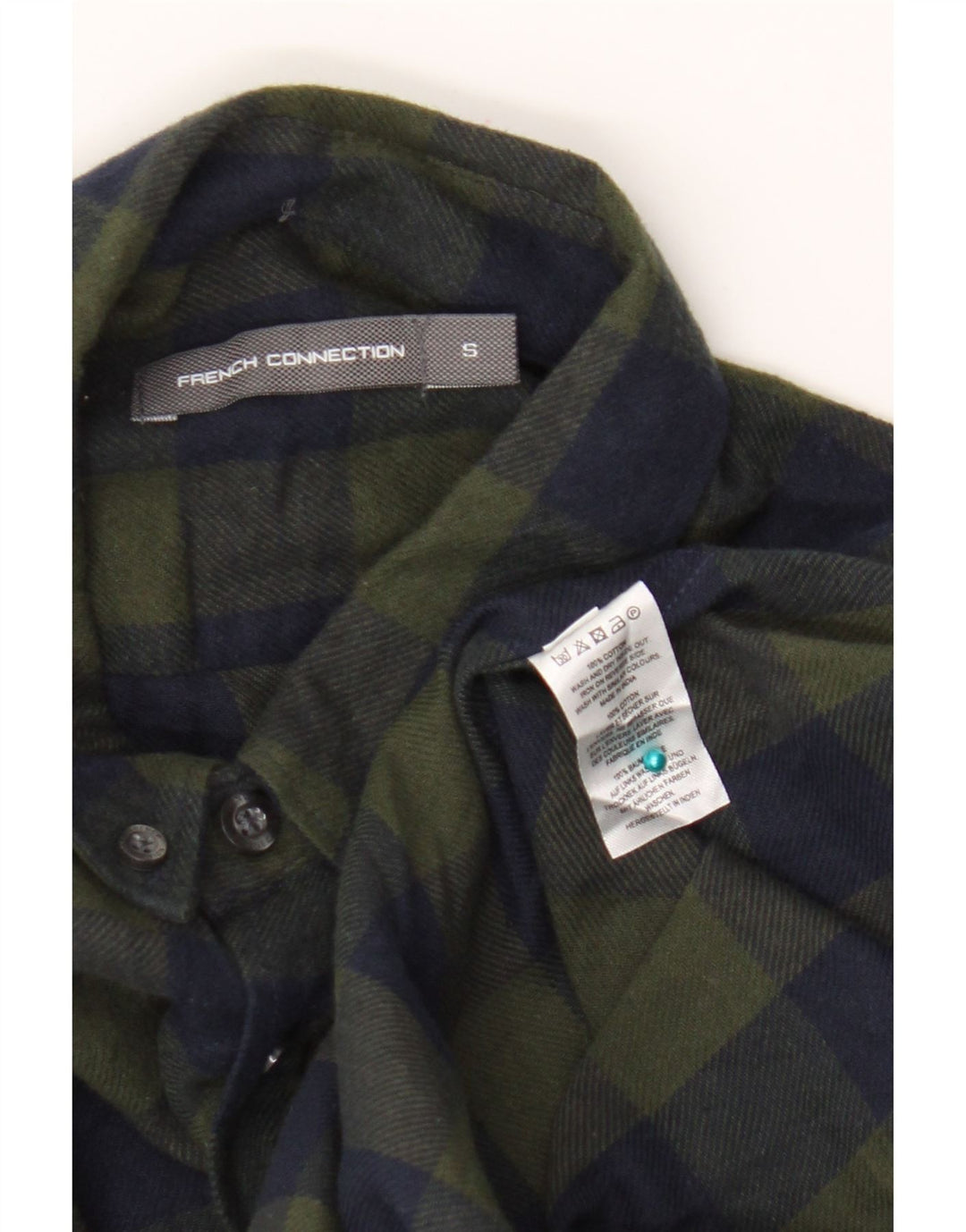 French Connection Chemise en Flanelle Homme Petit Carreau Vert Coton