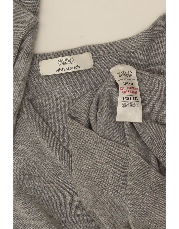Marks & Spencer Pull à manches 3/4 et col en V pour femme Gris moyen UK 14