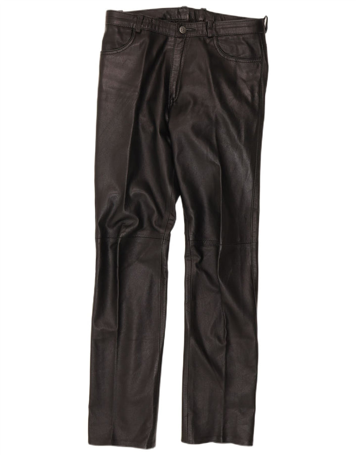 Barone Pantalon Droit En Cuir Femme W30 L33 Noir
