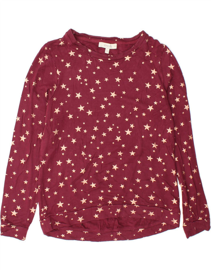 OASIS Womens Oversized Abstract Pattern Sweatshirt Jumper UK 6 XS Maroon Vintage Oasis and Second-Hand Oasis from Messina Hembry 