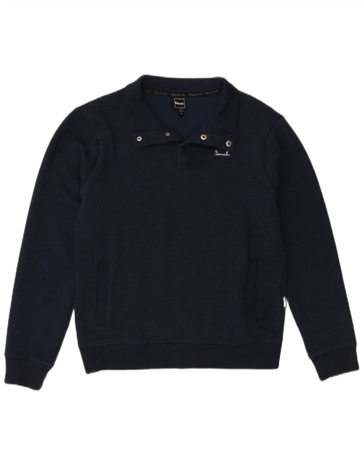 BENCH Sweat-shirt à col boutonné pour homme en polyester bleu marine moyen