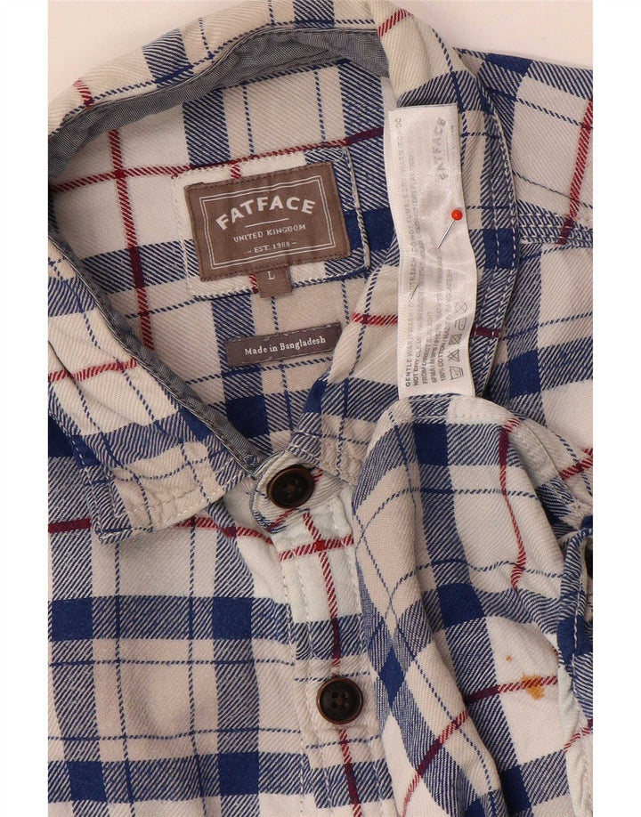 Fat Face Chemise en flanelle pour homme en coton à grands carreaux bleus