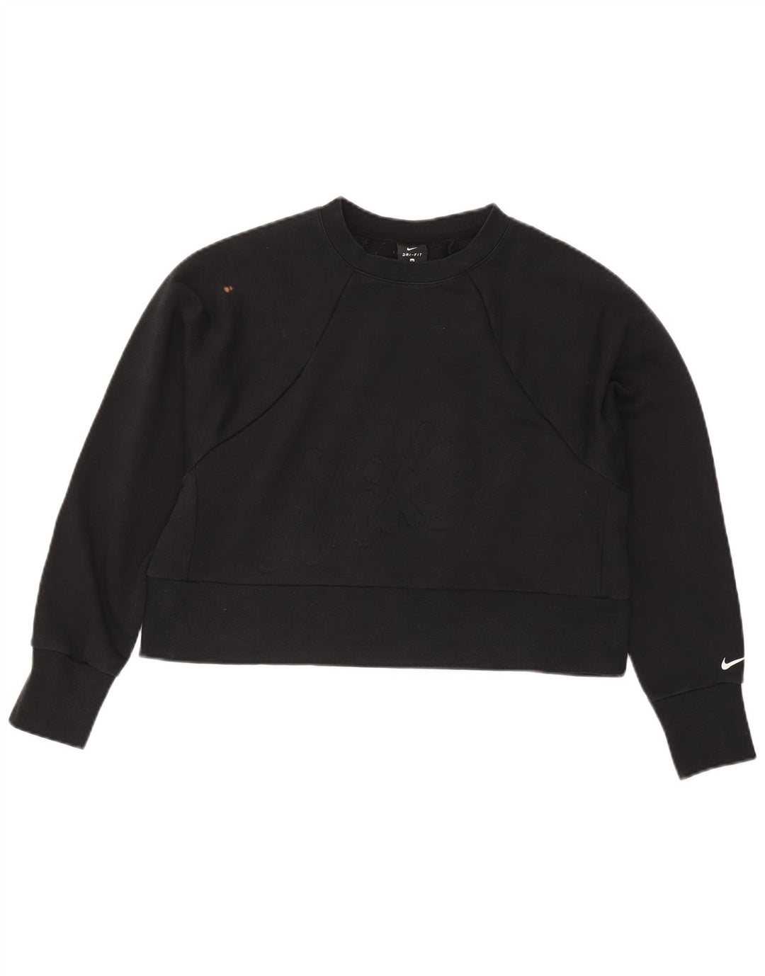 Nike Femme Crop Graphic Sweatshirt Jumper UK 14 Medium Noir Polyester