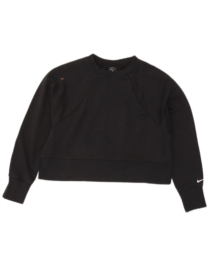 Nike Femme Crop Graphic Sweatshirt Jumper UK 14 Medium Noir Polyester