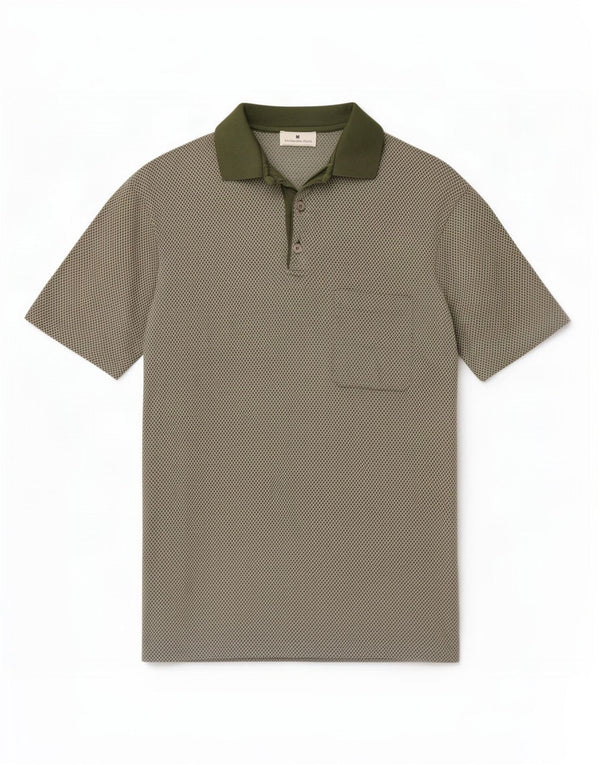 Ermenegildo Zegna Mens Polo Shirt IT 52 Large Khaki Geometric