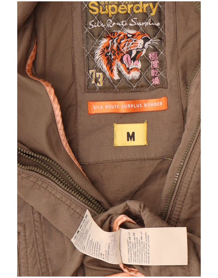 Superdry Veste Bomber à Manches 3/4 Femme UK 14 Gris Moyen Tencel