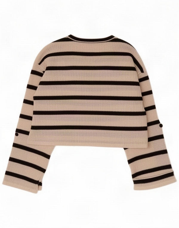 Zara Pull court à col bateau pour femme UK 10 Petit Blanc rayé