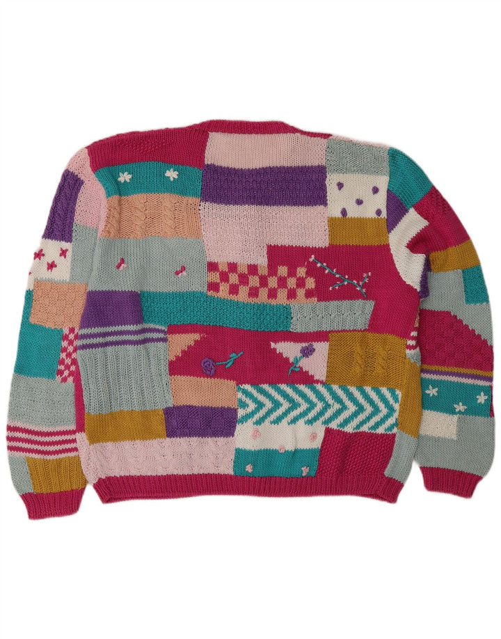 vintage Womens Cardigan Sweater UK 14 Grand Patchwork Multicolore