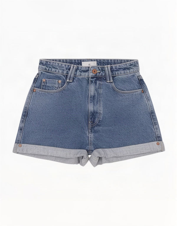 Zara Short en jean taille haute pour femme EU 38 Small W28 Bleu Coton