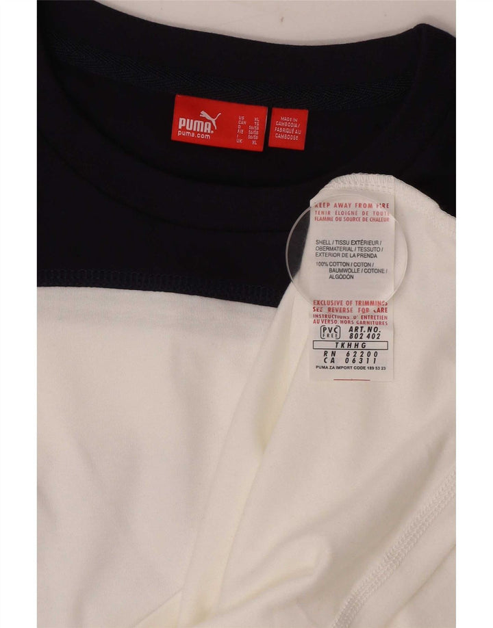 Puma Haut graphique à manches longues pour homme XL en coton color block blanc