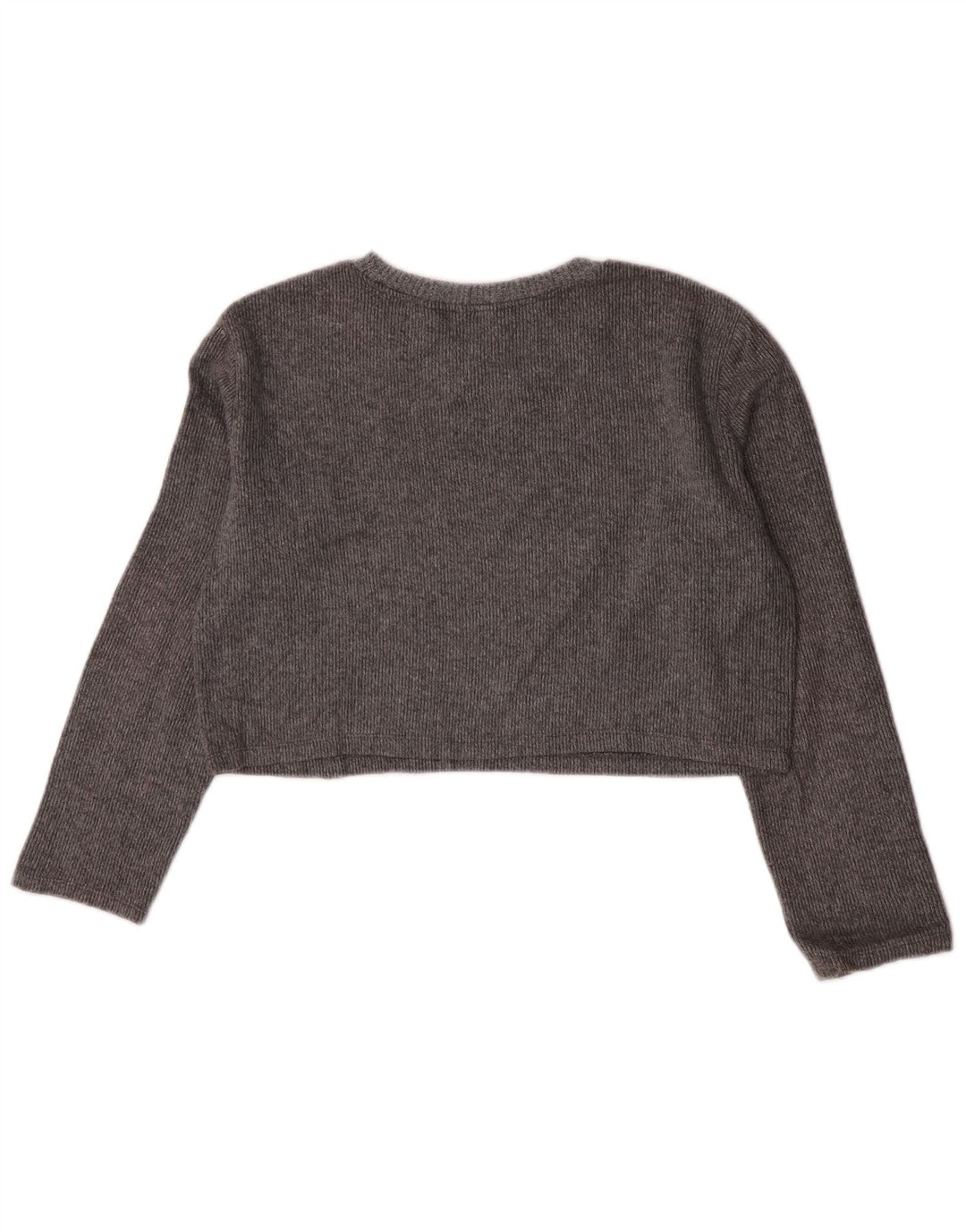 Zara Womens Crop Top Manches Longues UK 10 Petit Gris Coton