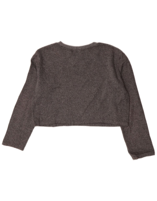 Zara Womens Crop Top Manches Longues UK 10 Petit Gris Coton