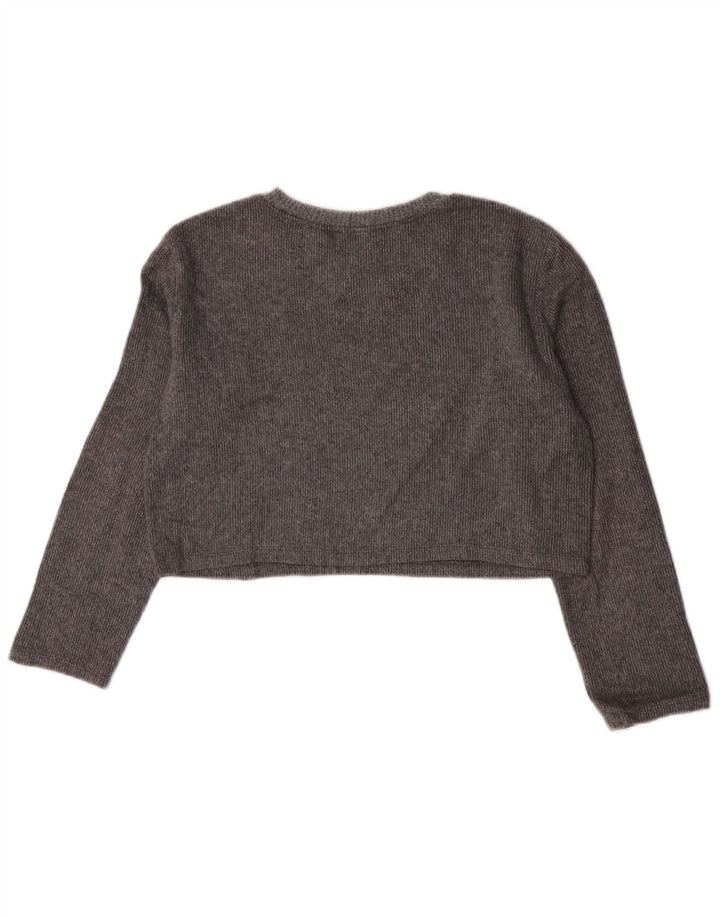Zara Womens Crop Top Manches Longues UK 10 Petit Gris Coton